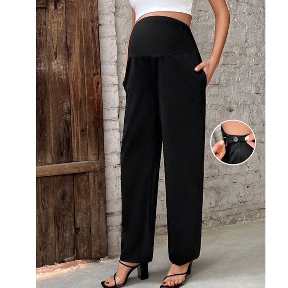 Maternity Straight Leg Pocket High Waist Trouser Pants - Picture 1 of 9